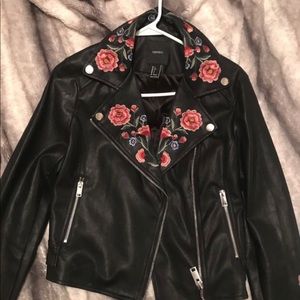 Floral leather jacket